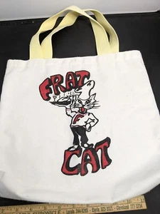 Vintage Tote Bag FRAT CAT Canvas Cat with DInner - Picture 1 of 6