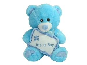 Calplush 11" Fluffy Blue Bear with It's a Boy Pillow Plush - Picture 1 of 1