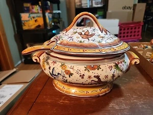 Vintage Holu Ceramic Pottery Portugal Large Tureen W/Lid, & Ladle Hand Painted - Picture 1 of 6
