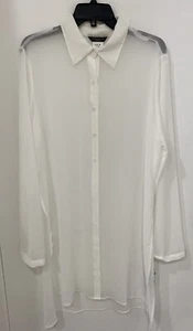 $90 New Carmen Marc Valvo Women's Long Sleeve Shirt Cover Up White Size Large - Picture 1 of 8