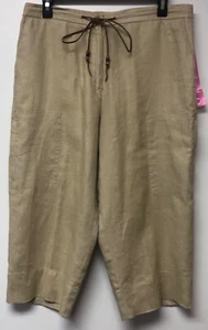 RALPH LAUREN BEIGE 100% LINEN CAPRI PANTS LEATHER DRAWSTRING WAIST POCKETS 14P - Picture 1 of 8