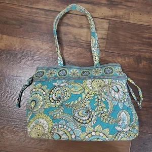 Vera Bradley Shoulder Bag Tote Purse Peacock Floral Paisley Green Blue Quilted - Picture 1 of 9