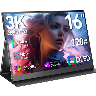 UPERFECT 3K 16" 120Hz Gaming Monitor OLED 2880x1800 Portable Monitor PC Screen - Image 1 of 4