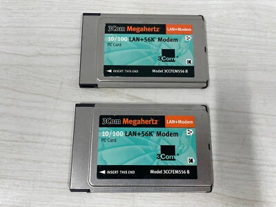 (2) 3Com Megaherts LAN+Modem PCMCIA 10/100 LAN Notebook PCCards Model 3CCFEM556B - Image 1 of 4