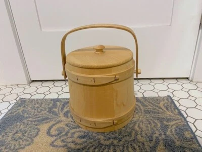 Super! Cubo de azúcar de madera natural repro de colección de los años 70 firmado por Firkin Basketville nuevo de colección Foto 1 de 4