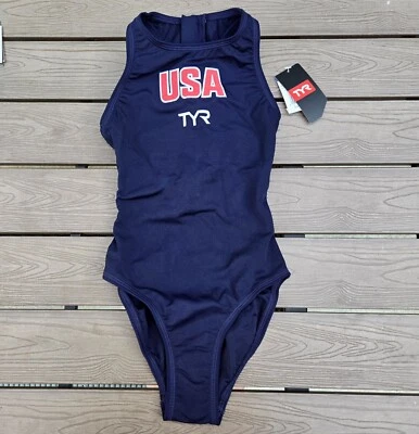 Nuevo polo acuático TYR USA para mujer traje de ruptura cremallera una pieza natación azul marino talla 30 Foto 1 de 4
