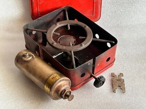 OLD VINTAGE VULCANO ALEMANIA BRASS KEROSENE CAMP STOVE WITH ORIGINAL TIN BOX - Afbeelding 1 van 18