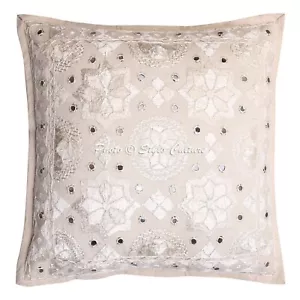 Home Decorative Cotton Pillow Case Cover Indian Embroidered Mirror Cushion Cover - Picture 1 of 6