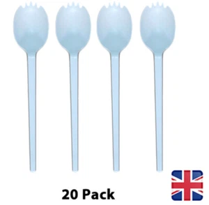 Cuchara tenedor biodegradable 20 sporks de mango largo para camping catering fiesta 19 cm de largo - Imagen 1 de 3