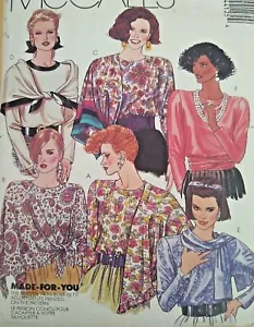 Vintage 1980s McCall's Blouse Scarves Sewing Pattern 4412 Bust 38"/97cm - Picture 1 of 3