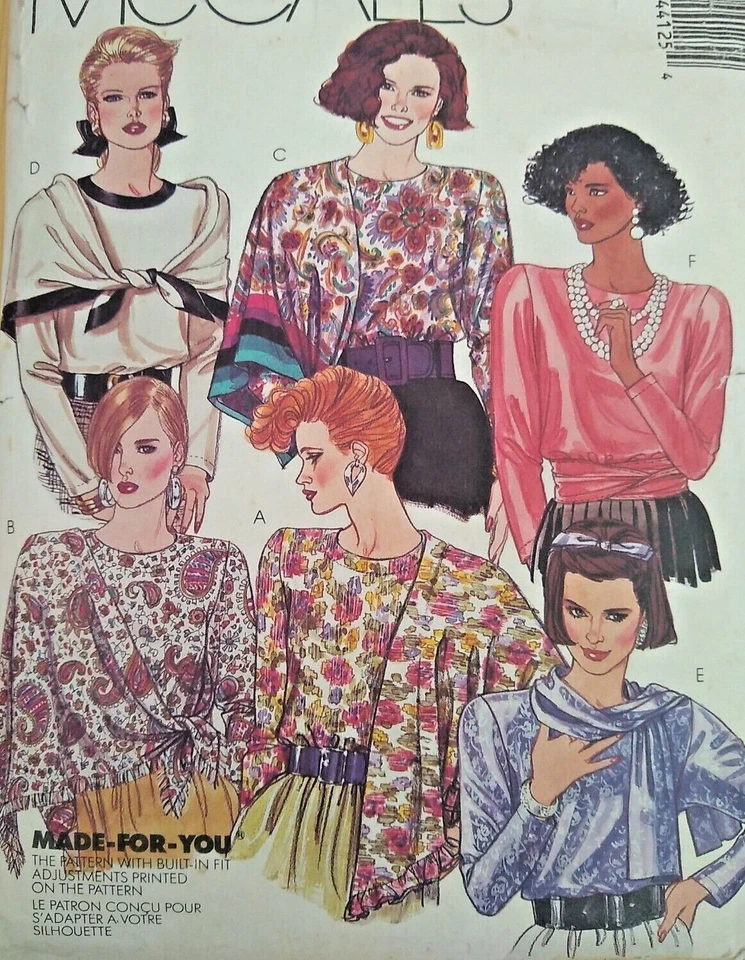 Vintage 1980s McCall's Blouse Scarves Sewing Pattern 4412 Bust 38"/97cm - Image 1 of 3