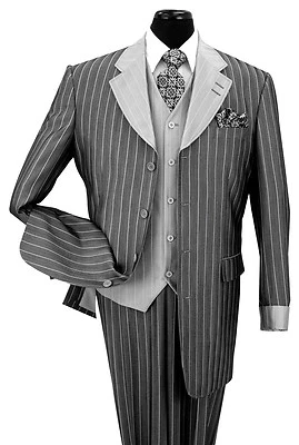 Traje de hombre de tacto de lana tres piezas 4 botones. Chaqueta cuello a juego chaleco rayas 2911 Foto 1 de 4