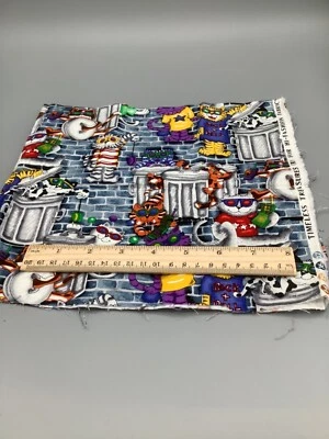 Timeless Treasures BRIGHT COLORS CATS IN TRASH CANS c2342 - Remnant 21" x 19" - Image 1 of 4