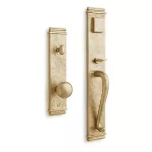 Signature Hardware Griggs Solid Brass Entrance Door Set Round Knob-Satin Brass - Picture 1 of 1
