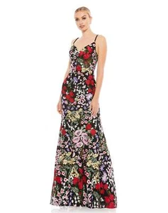 Mac Duggal 67473 Floral Embroidery Lace Column Gown Sz 6 Black Multi $598 - Picture 1 of 2