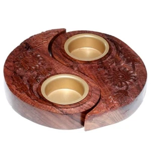 Yin Yang Teelichthalter 2 tlg. rund aus Holz geschnitzt Yin Yang tealight holder - Bild 1 von 3