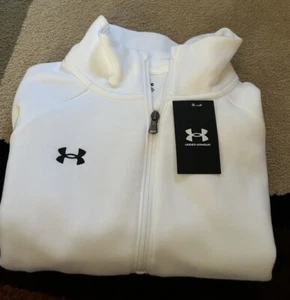 Felpa Under Armour da donna bianca Rival 1/2 cerniera aderente taglia L nuova con etichette $60 - Foto 1 di 8