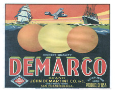 Fruit Crate Label Repro Demarco Brand San Francisco est 1878 Sailing Ship Plane