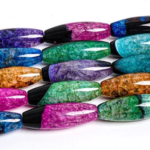 40X14MM autentiche perle di agata multicolore naturale AA barile di riso perline sfuse 15" - Foto 1 di 3