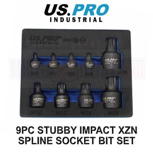 US PRO INDUSTRIAL 9PC Stubby Impact XZN Spline Bit Socket Set M4 - M18 3968 - Picture 1 of 4