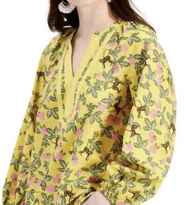 Top tunica donna Charter Club scollo a V LS scimmie floreali cotone PICCOLO nuovo senza etichette - Foto 1 di 15