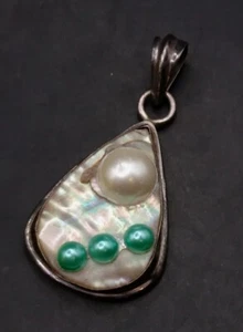 Colgante de plata de ley 925 concha de Paua y perlas de imitación. P&P gratis Reino Unido - Imagen 1 de 7