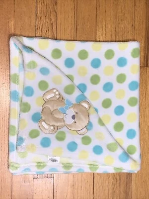 Baby Essentials Bear Blue Green Polka Dot Baby Blanket 2017 - Image 1 of 4