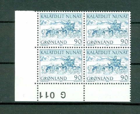 Greenland 1 Mnh 4-Plate Block 1972 # G 011. 90 Ore  Dog-Sled. Engraver Cz Slania Cover