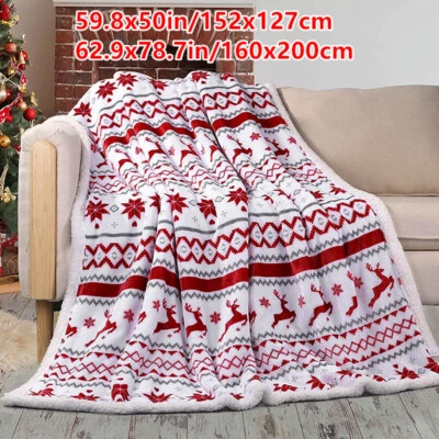 Doppio Strato Flanella Sherpa Coperta Copriletto Spesso per Letto Divano Natale - Immagine 1 di 4
