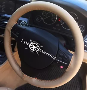 BEIGE LEATHER STEERING WHEEL COVER FITS MERCEDES A W169 05-12 ORANGE DOUBLE STCH - Picture 1 of 3