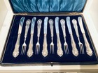 Cased Antique 11 Piece Solid Silver Handled Cutlery Set, Sheffield 1905