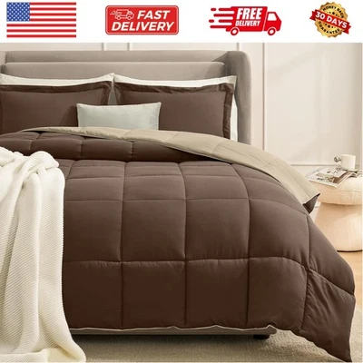 Juego de Edredón Queen Marrón, Juego de Edredones Talla Queen Ligero Reversible D... Foto 1 de 4