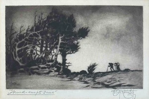 Joe Knowles -Seaview, Washington -Drypoint Etching "Windswept Trees" - Picture 1 of 6