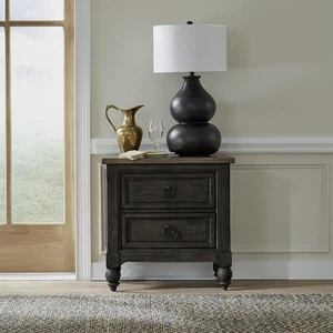 2 Drawer Night Stand w/ Charging Station - Black Traditional Multi - Picture 1 of 1