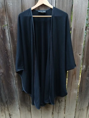 Vintage Adrienne Landau Black Wool Wrap Kimono Cape Shaw Satin Trim l O/S - Image 1 of 4