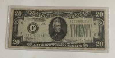 1934 $20 Green Seal United Federal Reserve Note, Atlanta  Circulated, Off Center - Image 1 of 2