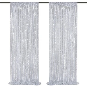 Silver Sequin Backdrop 2 Panels 2FTx8FT Christmas Party Backdrop Curtains Gli... - Picture 1 of 7