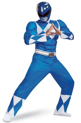 Brand New Mighty Morphin Power Rangers Blue Ranger Classic Muscle Adult Costume - Image 1 of 2