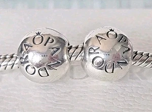 Genuine Pandora Bracelet Charm - Silver Pandora Logo Ball Clips X2 S925 ALE - Picture 1 of 6