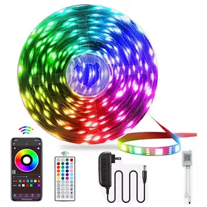LED Strip Lights 100ft 50ft Music Sync Bluetooth 5050 RGB Room Light with Remote - Picture 1 of 19