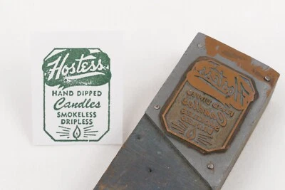 Vintage Hostess Hand Dipped Candles Letterpress Printing Block Copper Front - Image 1 of 4