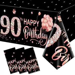 3 Pack 90th Birthday Tablecloth Decorations For Women Rose Gold Happy Ninety Bir - Picture 1 of 6
