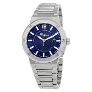 Salvatore Ferragamo F-80 Sapphire Blue Dial Silver Tone Men's Watch FIF030015 SD - Picture 1 of 8