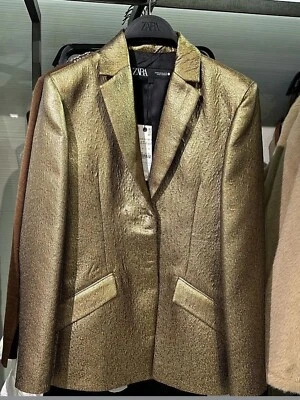 ZARA WOMAN NWT FW24 ZW COLLECTION METALLIC BLAZER Golden 9291/304 XS  - Image 1 of 4