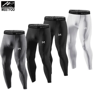 4 Pack Men's Workout Leggings Compression Base Layer Gym Sports Running Pants - Picture 1 of 13