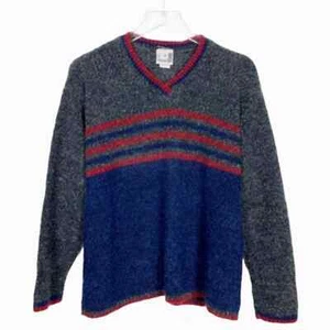 Suéteres vintage C para mujer gris medio azul cuello en V rayas suéter boucle años 90 - Imagen 1 de 8