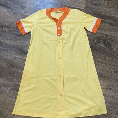 VTG 60’s Mod Bright Yellow Women’s Loungewear Robe Orange Trim Sz XS - Image 1 of 4
