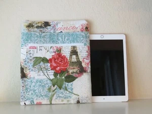 Tablet / iPad padded protective Sleeve in Paris France Floral theme ~ Handmade - Picture 1 of 5