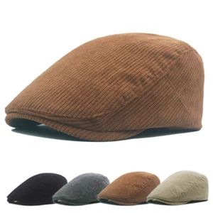 Men Stripe Corduroy Newsboy Beret Flat Hat Ivy Cap Golf Driving Cycling Hats - Picture 1 of 10