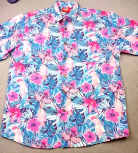 Lowes Hawaiian Shirt Men's Size L Short Sleeve Blue Galah Cockatiel Pattern - Picture 1 of 9
